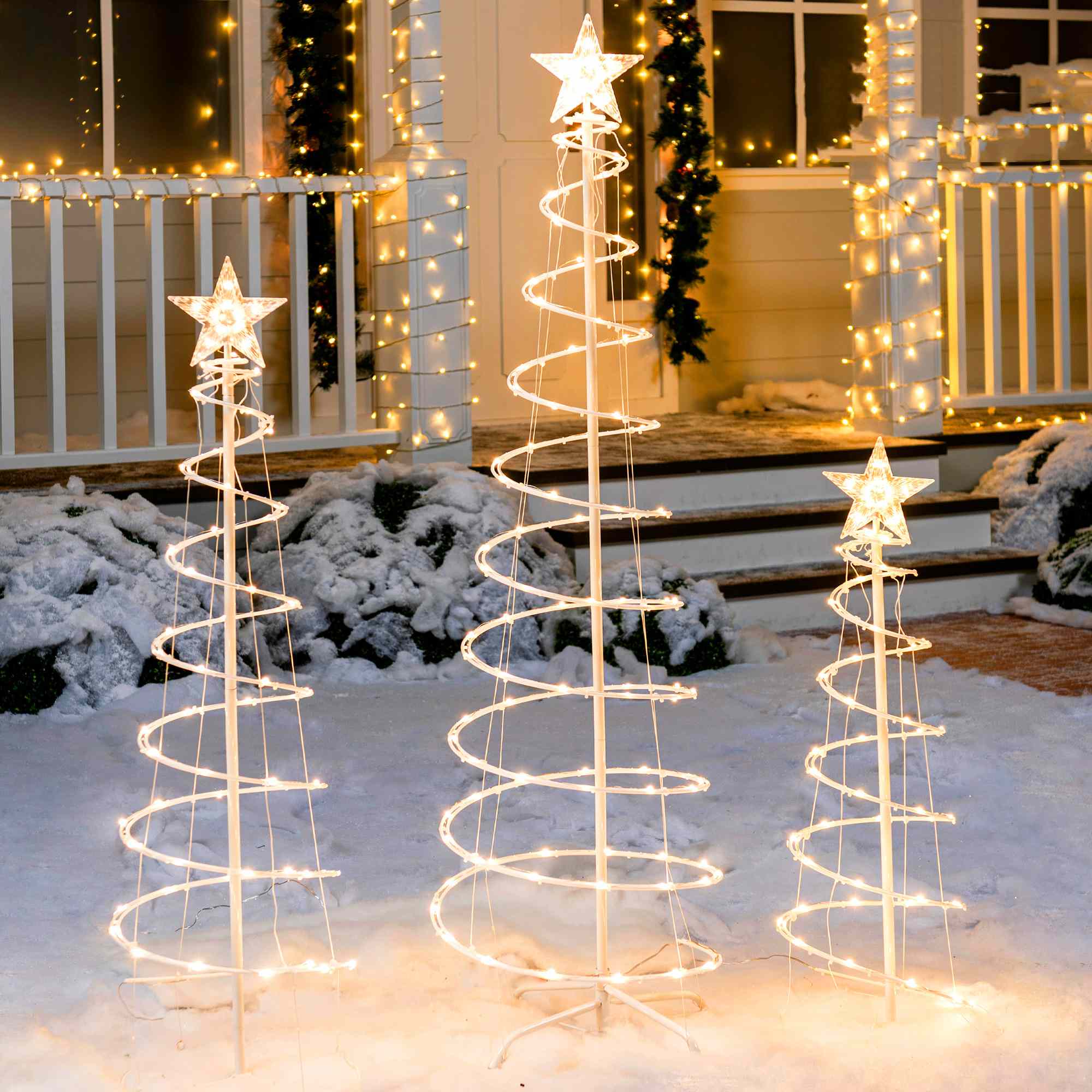 Conjunto de Árboles de Navidad en Espiral Iluminados con LED – 3 Piezas