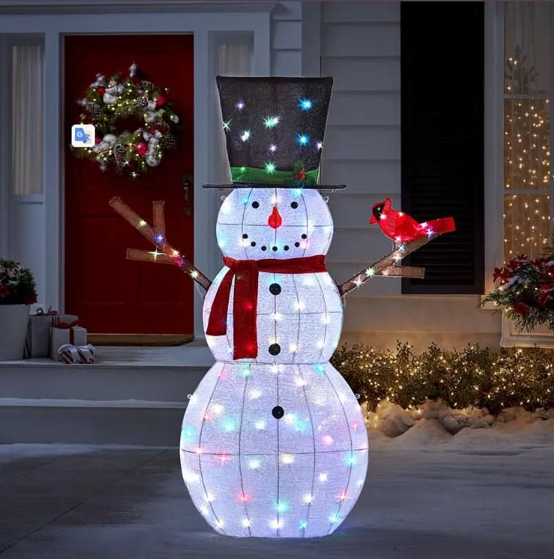 Muñeco de Nieve Centelleante con 100 LEDs Multicolor – 1,82 m