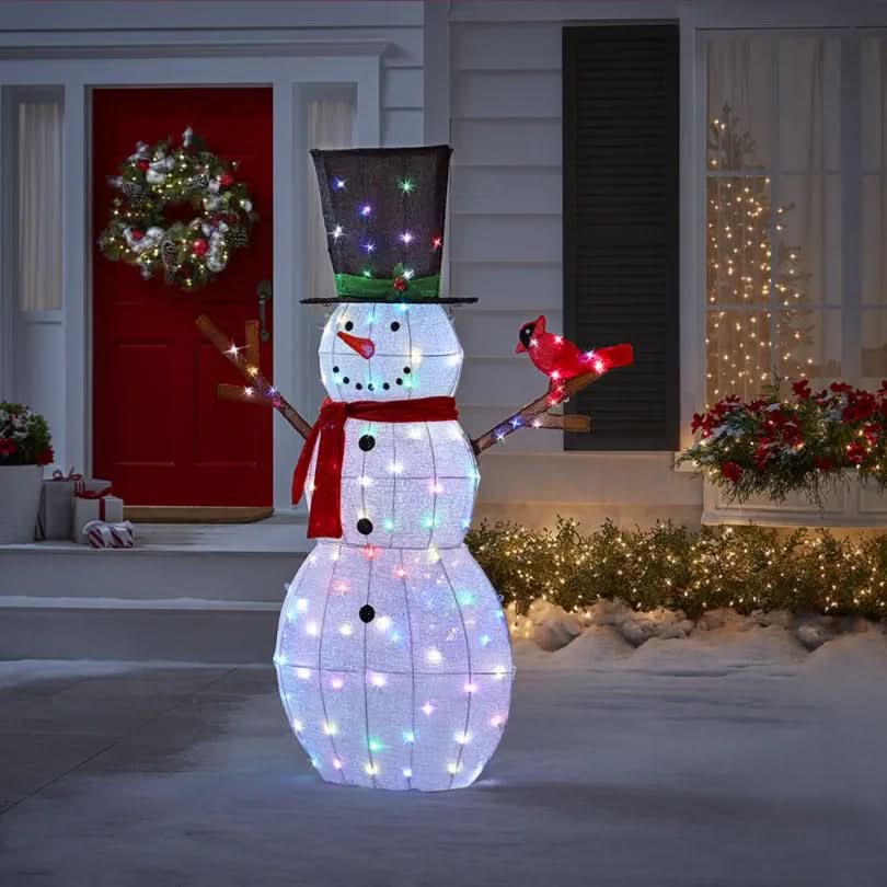 Muñeco de Nieve Centelleante con 100 LEDs Multicolor – 1,82 m