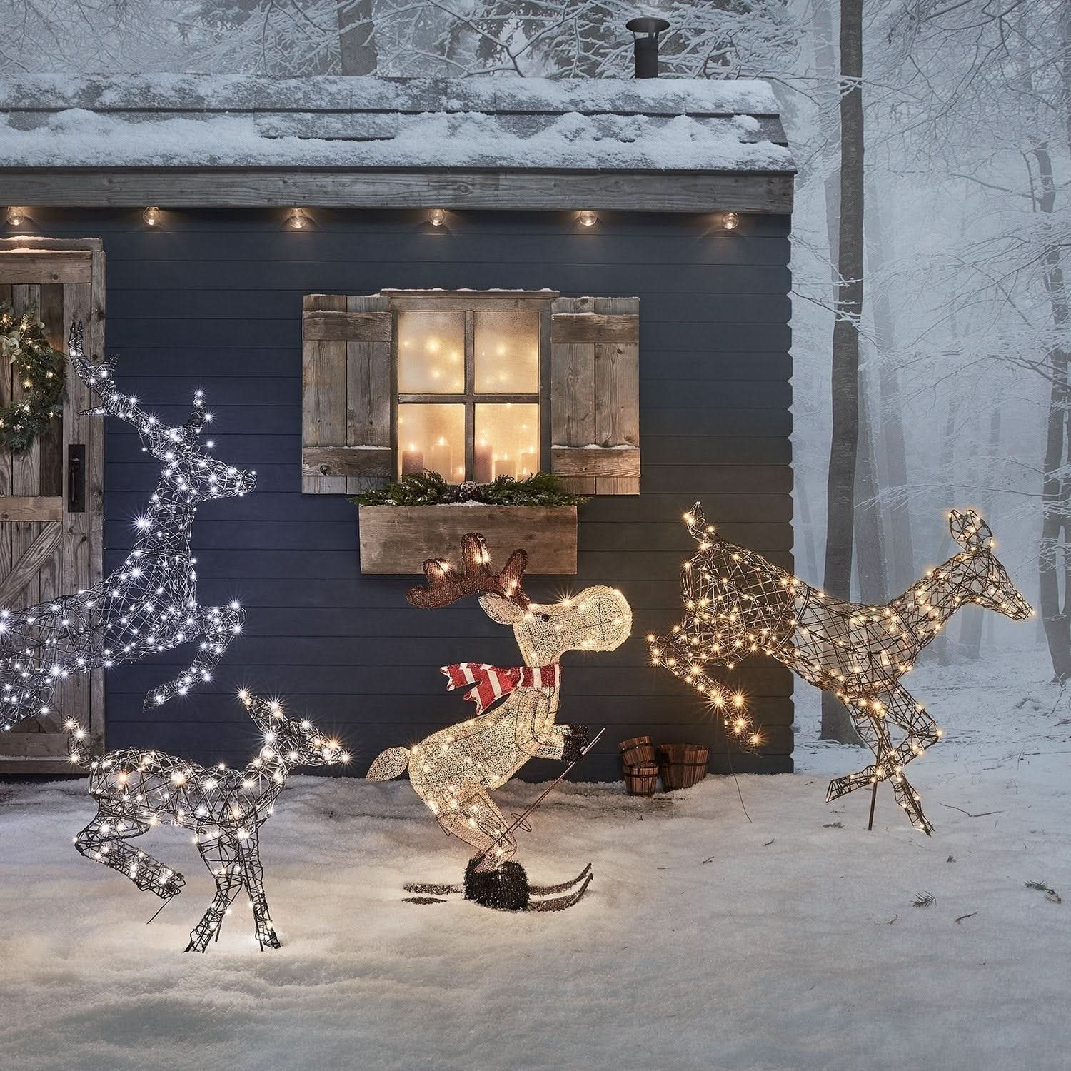Alce Esquiador Iluminado con 50 LEDs Blanco Cálido – 86 cm