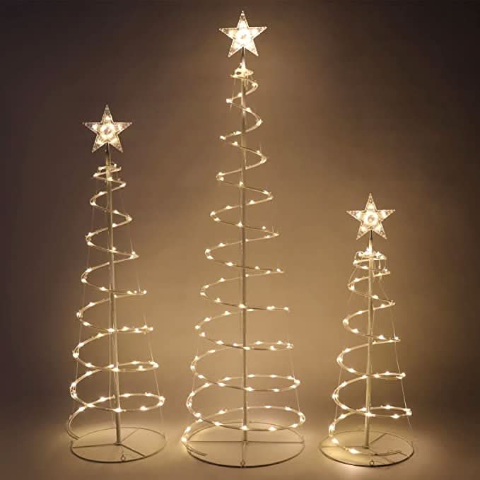 Conjunto de Árboles de Navidad en Espiral Iluminados con LED – 3 Piezas