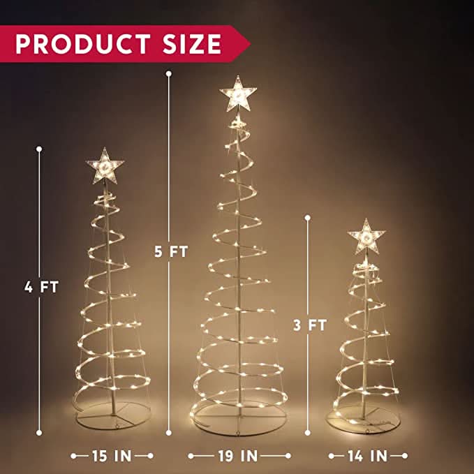 Conjunto de Árboles de Navidad en Espiral Iluminados con LED – 3 Piezas
