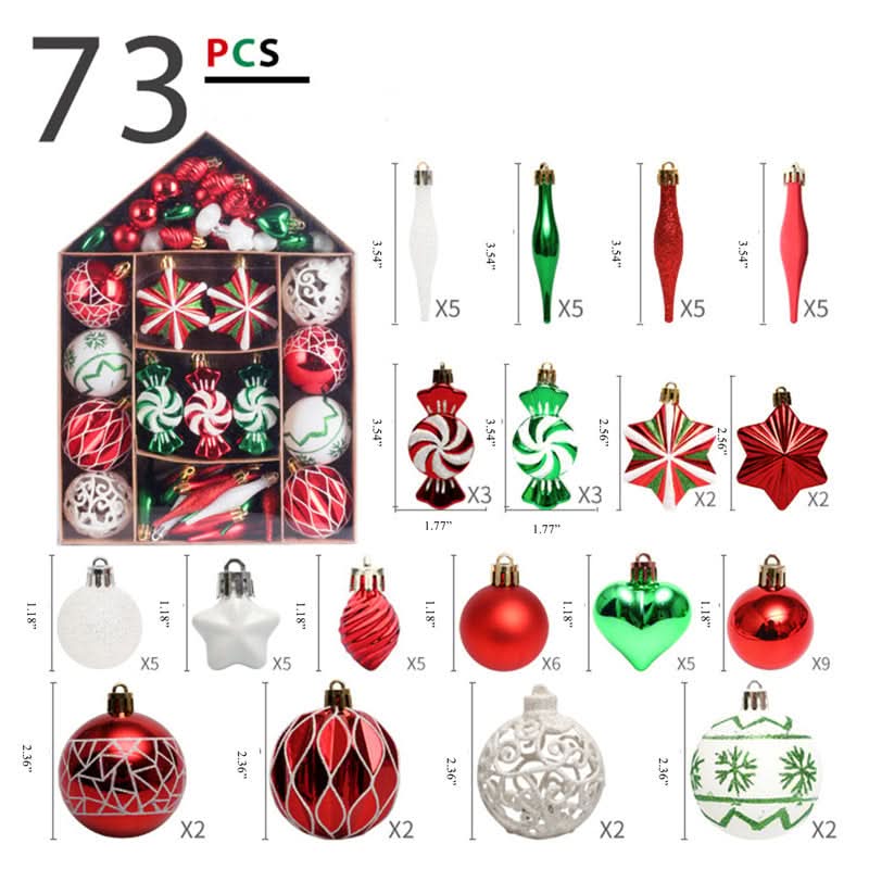 Adornos de bolas irrompibles surtidos – 73 piezas
