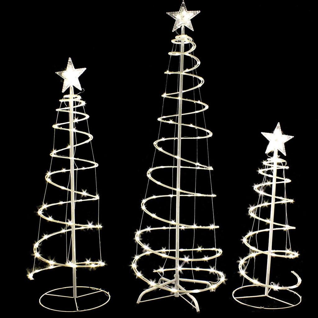 Conjunto de Árboles de Navidad en Espiral Iluminados con LED – 3 Piezas