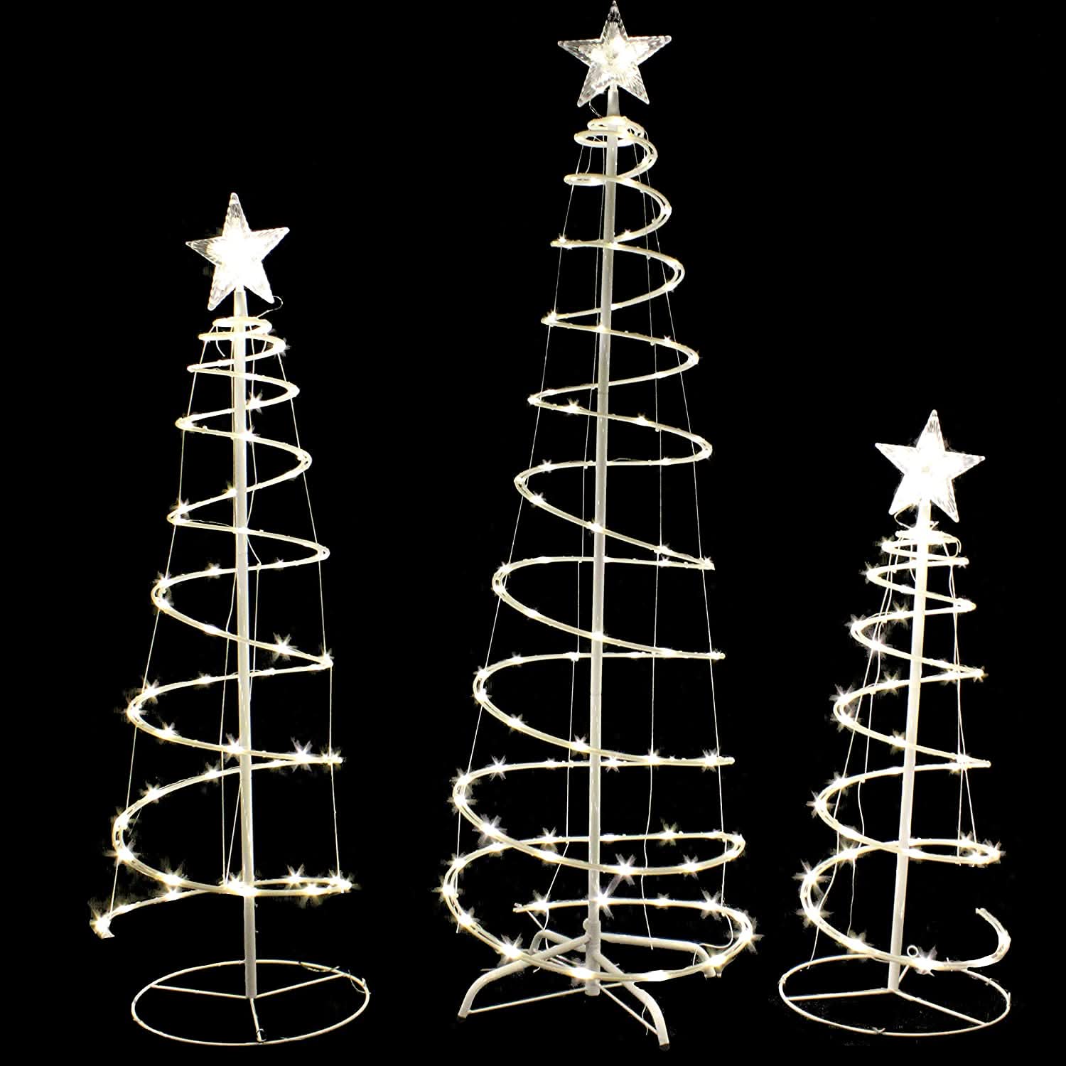 Conjunto de Árboles de Navidad en Espiral Iluminados con LED – 3 Piezas