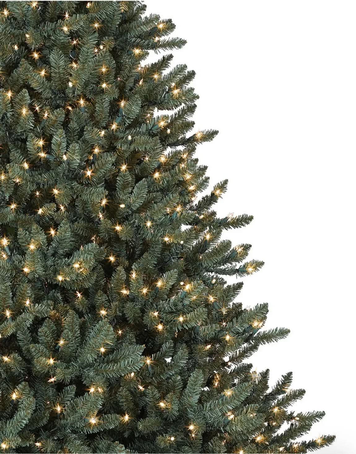 Árbol de Navidad Classic Blue Spruce con ramas articuladas, soporte metálico y micro LEDs incorporados.