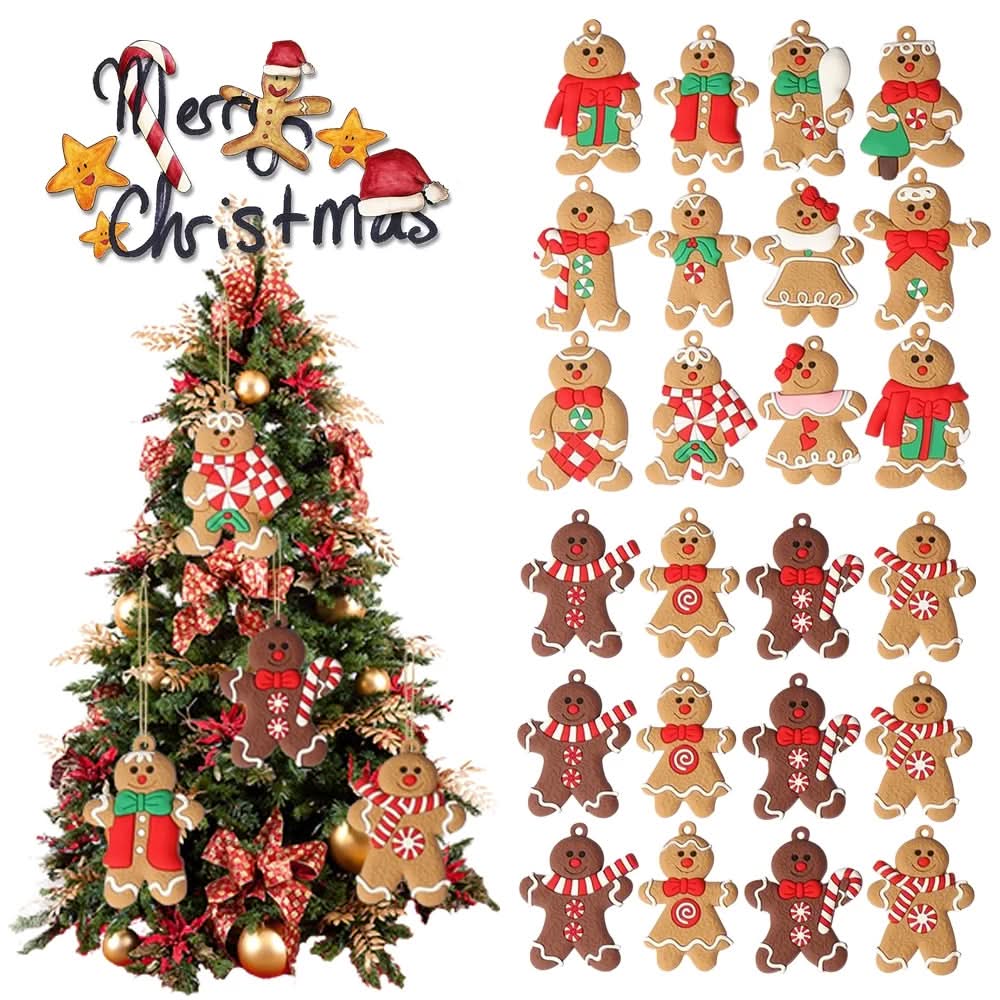 Decoración para Árbol de Navidad – Adorno Colgante de Hombre de Jengibre, 25 Piezas