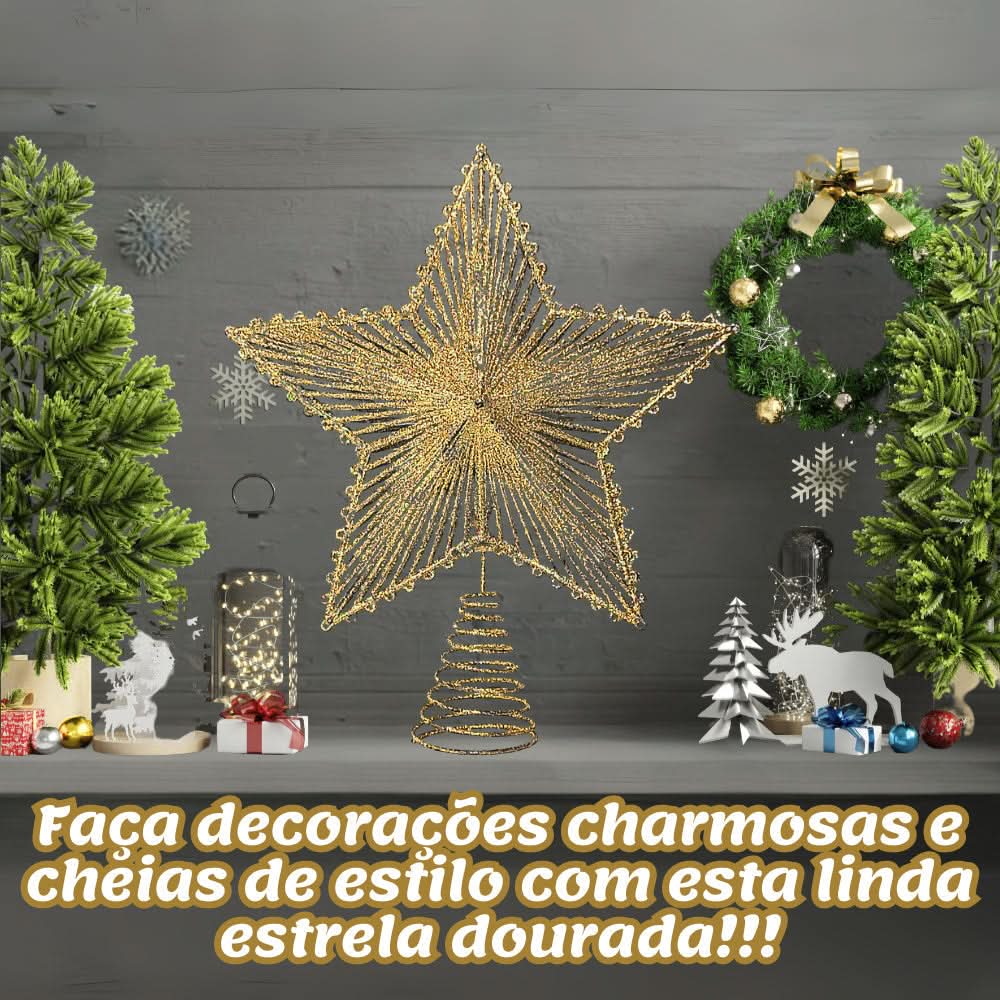 Estrella brillante de 24 cm con alambre y glitter para árbol de Navidad, metalizada