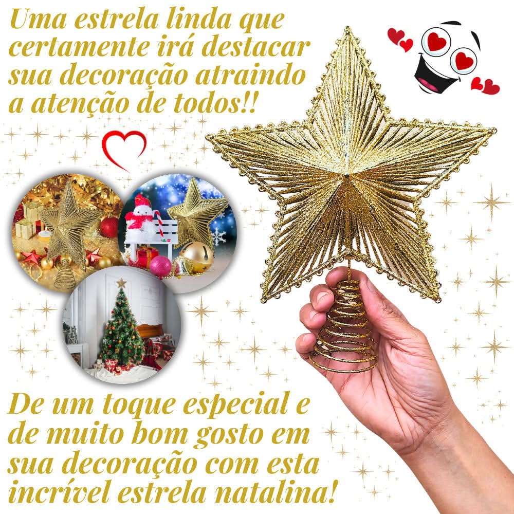 Estrella brillante de 24 cm con alambre y glitter para árbol de Navidad, metalizada