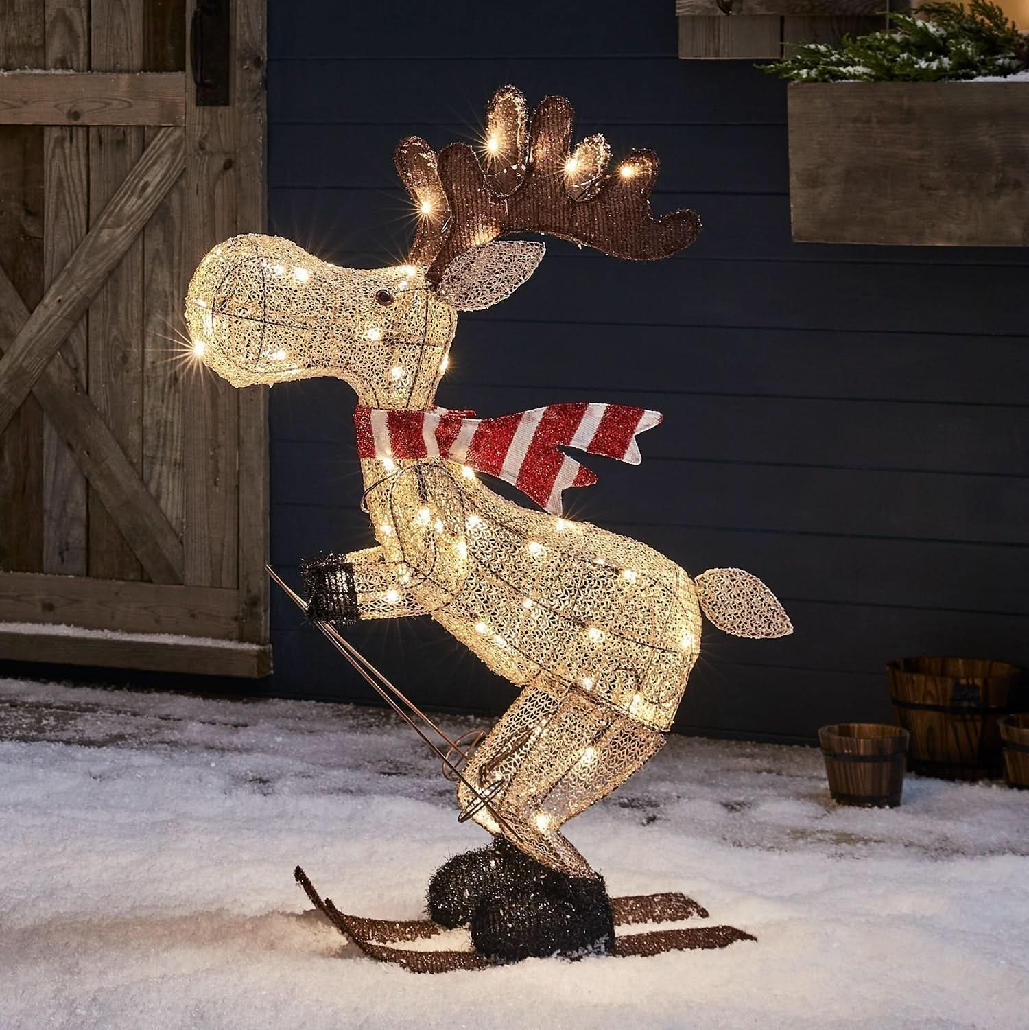 Alce Esquiador Iluminado con 50 LEDs Blanco Cálido – 86 cm