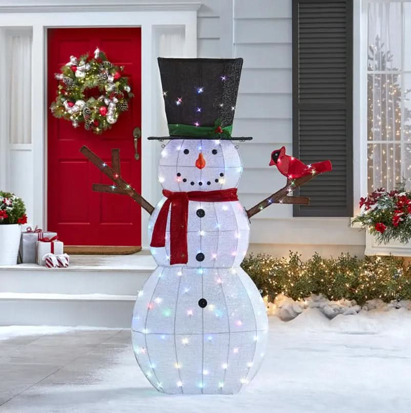 Muñeco de Nieve Centelleante con 100 LEDs Multicolor – 1,82 m
