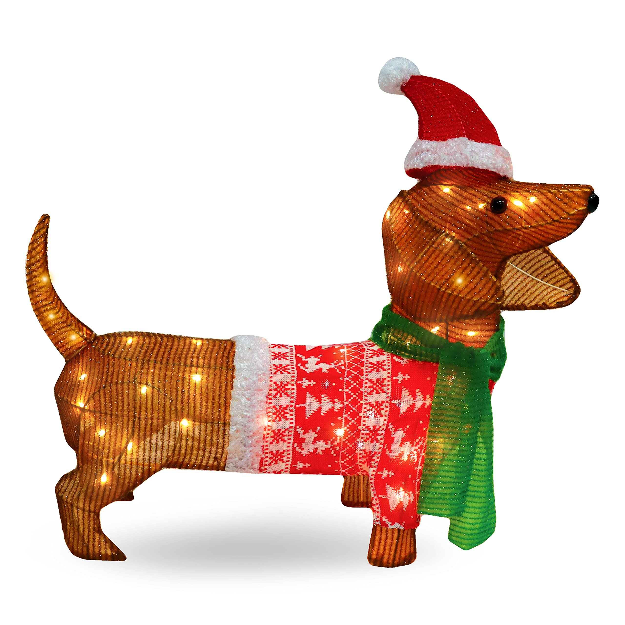 Luz de Jardín LED Perro Salchicha de Tinsel con 40 LEDs Blanco Cálido – 61 cm
