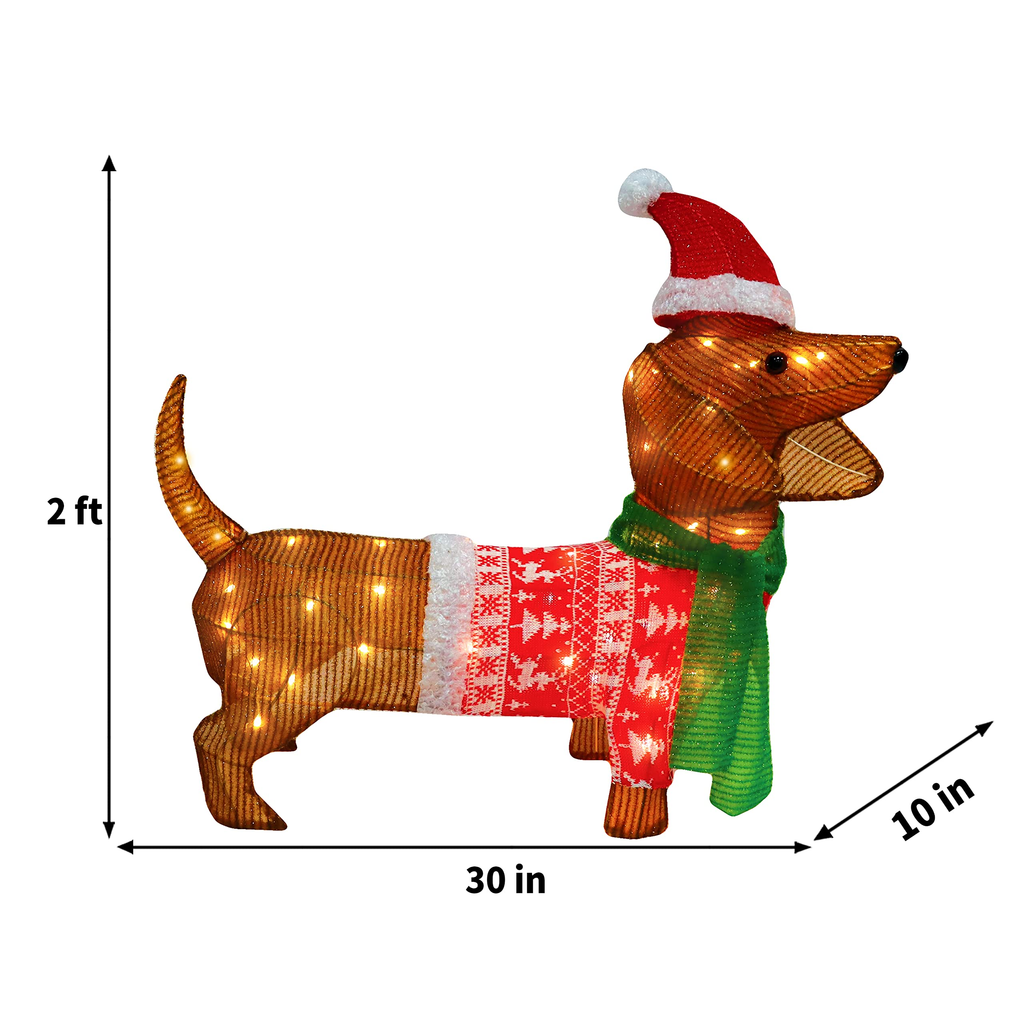 Luz de Jardín LED Perro Salchicha de Tinsel con 40 LEDs Blanco Cálido – 61 cm