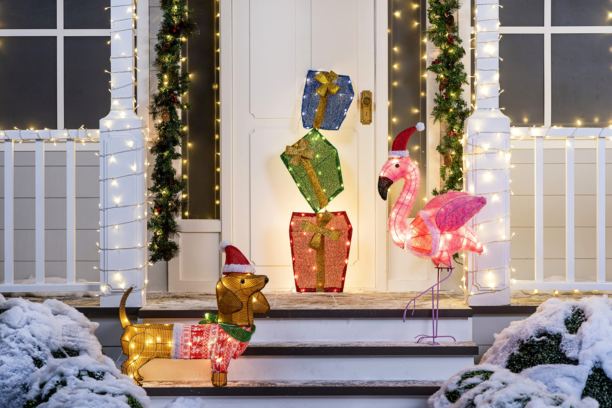 Luz de Jardín LED Perro Salchicha de Tinsel con 40 LEDs Blanco Cálido – 61 cm